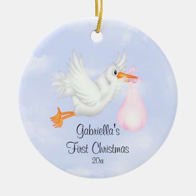Ornement de Noël du bébé de filles de cigogne (Devant)