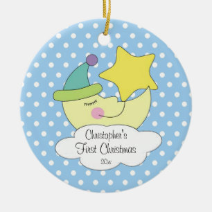 Ornement de Noël du bébé de lune bleue premier