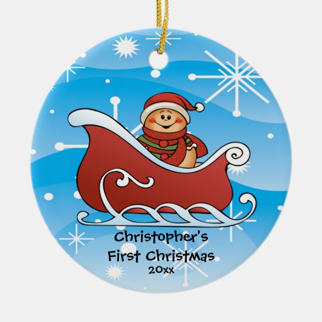Ornement de Noël du bébé de Sleigh de neige (Devant)