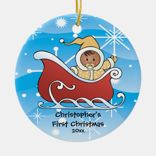 Ornement de Noël du bébé de Sleigh de neige (Devant)