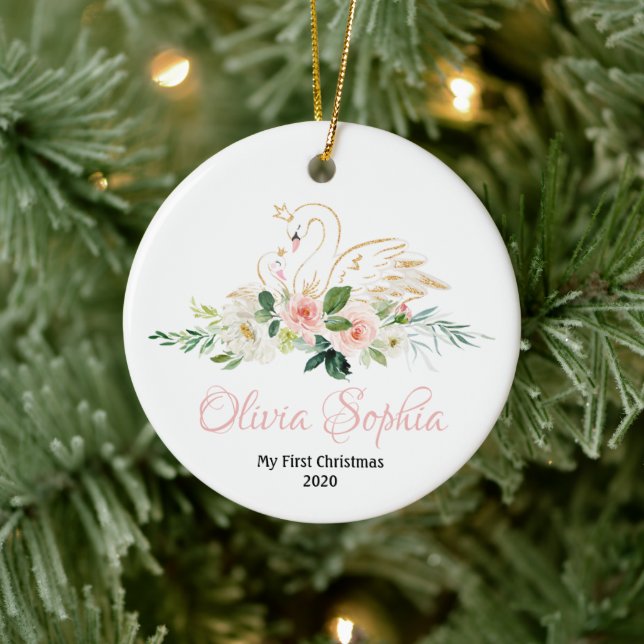 Ornement de Noël du cygne, cygne rose et or (Arbre)