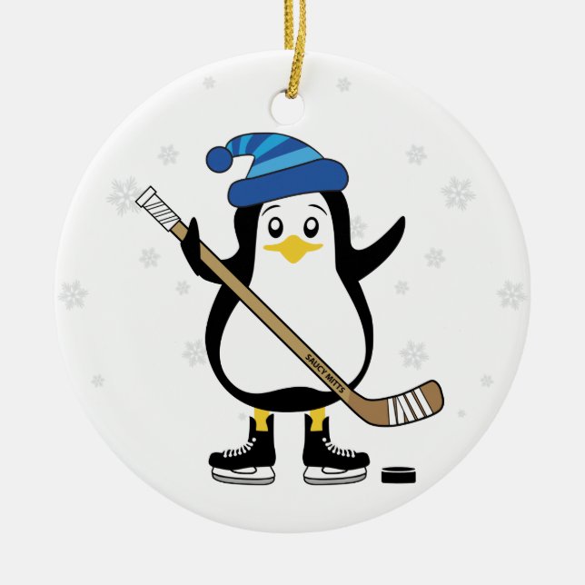 Ornement de Noël du manchot de hockey (Devant)