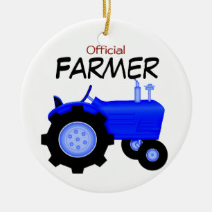 Ornement de Noël du tracteur bleu