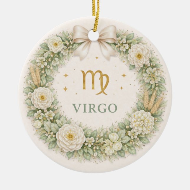 Ornement de Noël du zodiaque Vierge – Couronne flo (Devant)