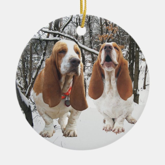 Ornement de Noël en bois de Basset Hound Milou (Devant)