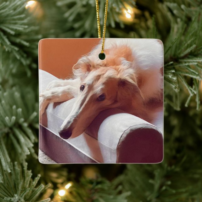 Ornement de Noël en Borzoï doré (Arbre)
