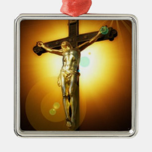 Ornement de Noël en céramique de crucifix brun dor