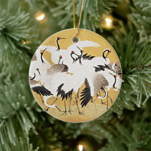 Ornement de Noël en céramique de troupeau de grues