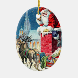 Ornement de Noël en céramique Père Noël vintage