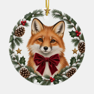 Ornement de Noël en céramique renard de la forêt v