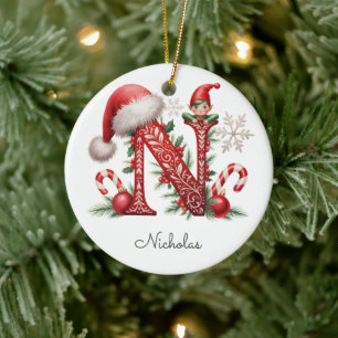 Ornement de Noël en forme de lutin avec monogramme
