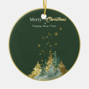 Ornement de Noël en forme de pin vert et or