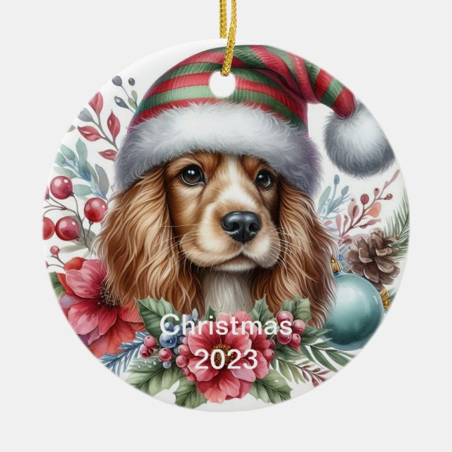Ornement de Noël en forme de Spaniel (Devant)