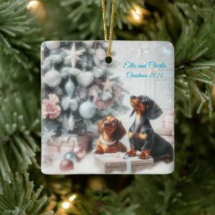 Ornement de Noël en pastels givrés pour Dachshund