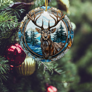 Ornement de Noël en verre de rennes majestueux