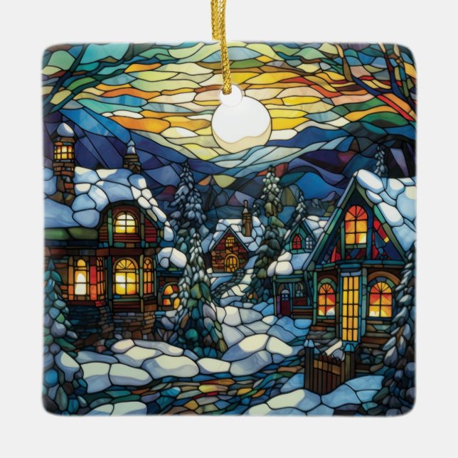 Ornement de Noël en verre teint d'hiver (Devant)