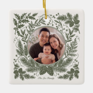 Ornement de Noël familial à deux photos botaniques