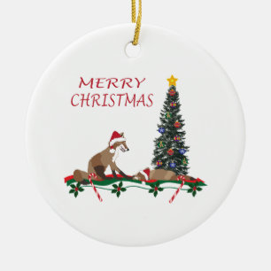 Ornement de Noël, faune, renard mère et bébé