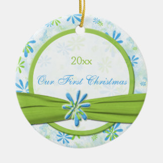 Ornement de Noël Floral Vert et Bleu