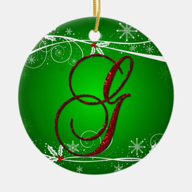 Ornement de Noël G initial en rouge et vert Holly (Devant)