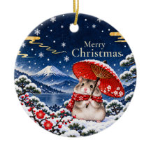 Ornement de Noël Hamster Hiver Japonais Mont Fuji