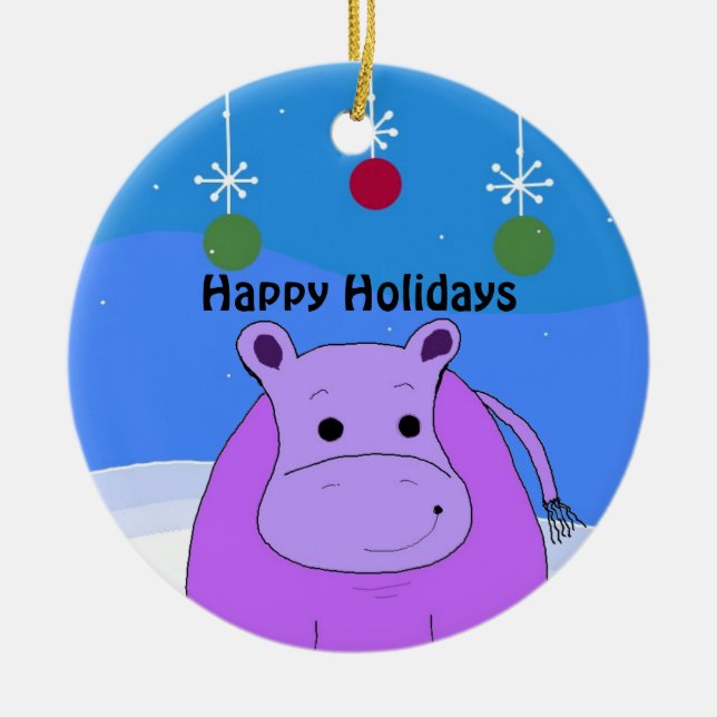 Ornement de Noël Hippopotame Violet (Devant)