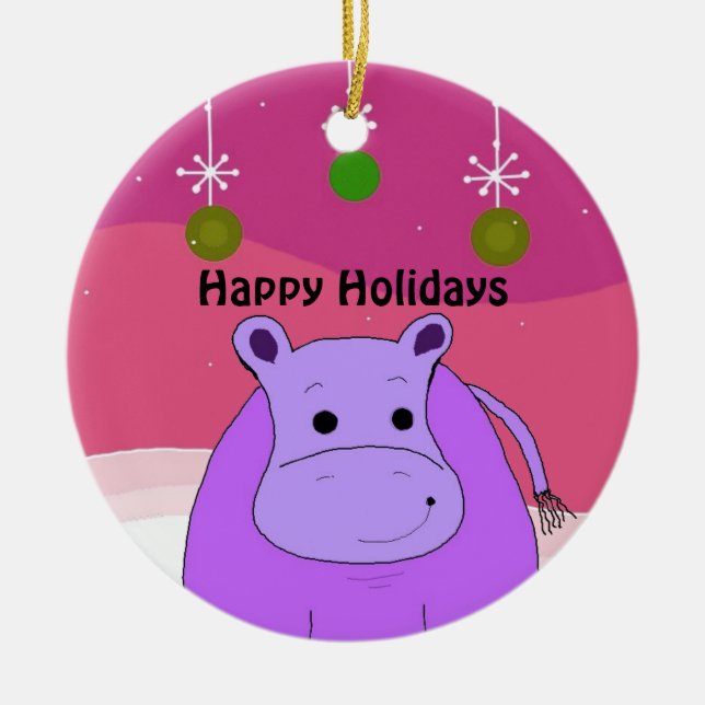 Ornement de Noël Hippopotame Violet (Devant)