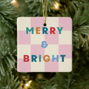 Ornement de Noël Joyeux & Lumineux à damier
