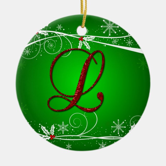 Ornement de Noël L Initial Holly Vert Rouge (Devant)