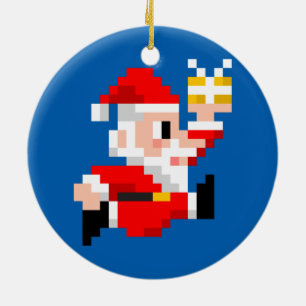 Ornement de Noël : le père noël à 8 bits (bleu)