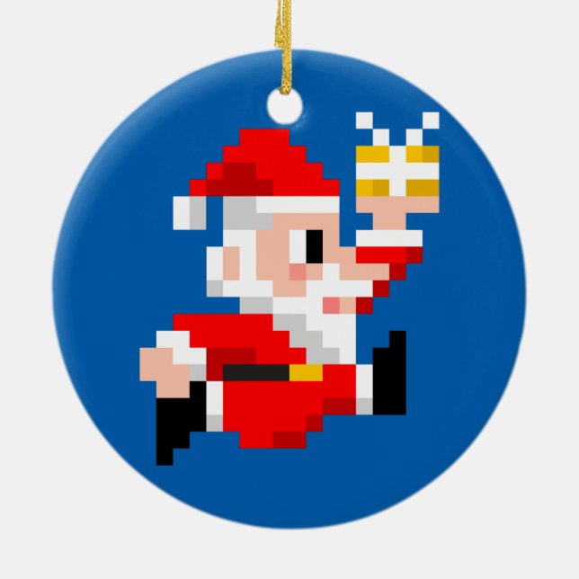Ornement de Noël : le père noël à 8 bits (bleu) (Dos)