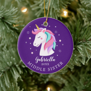 Ornement de Noël Licorne Douce Sœur du Milieu