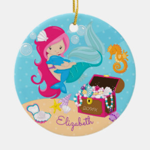 Ornement de Noël Mermaid Rose et Dauphin Mignon