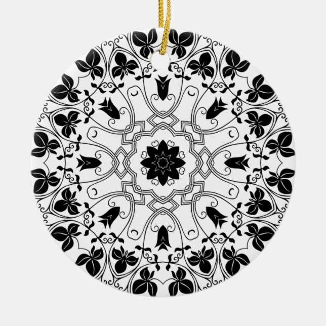 Ornement de Noël mystique Mandala noir & blanc (Devant)