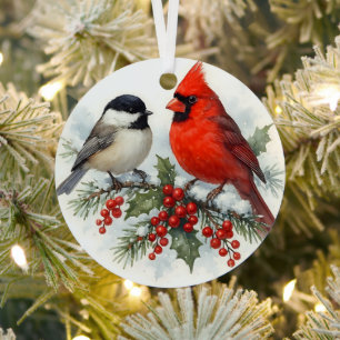 Ornement de Noël oiseau Cardinal et Mésange