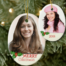 Ornement de Noël ovale double face pour photo