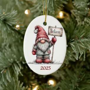 Ornement de Noël ovale en céramique Gnome