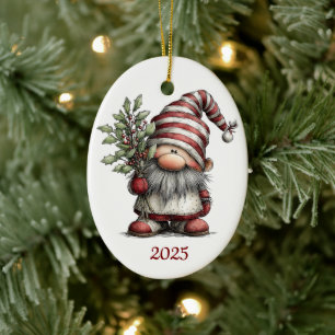 Ornement de Noël ovale en céramique Gnome