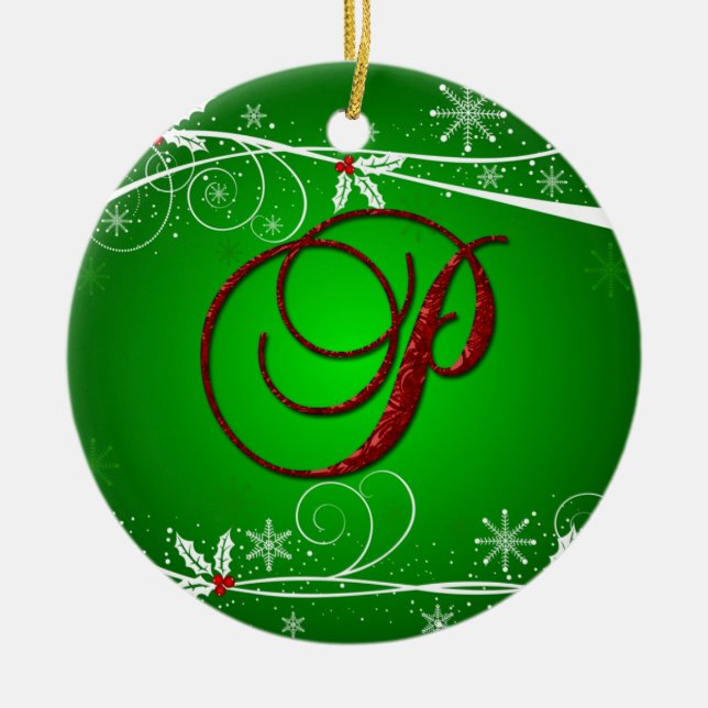 Ornement de Noël P Initiale Verts Rouges Noël (Devant)