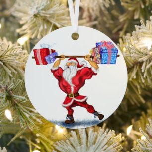 Ornement de Noël Père Noël Bodybuilder avec cadeau