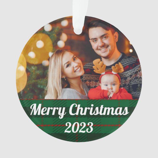 Ornement de Noël personnalisé à plaid vert (devant)