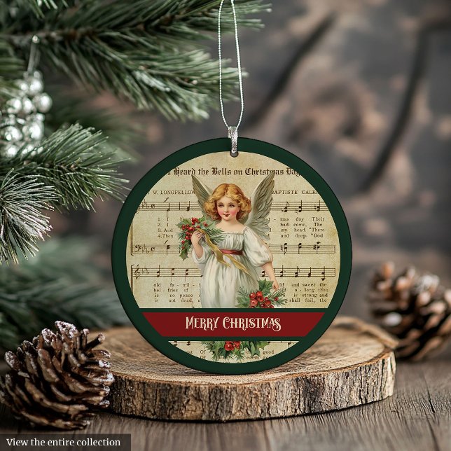 Ornement de Noël personnalisé Ange rétro Célébrati (Custom Christmas Ornament Retro Angel Celebration)