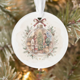 Ornement de Noël personnalisé Aquarelle Famille