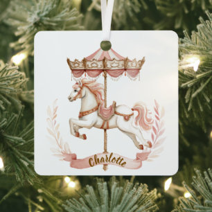 Ornement de Noël personnalisé au nom Carousel Rose