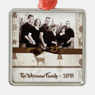 Ornement de Noël personnalisé Burlap Deer PHOTO