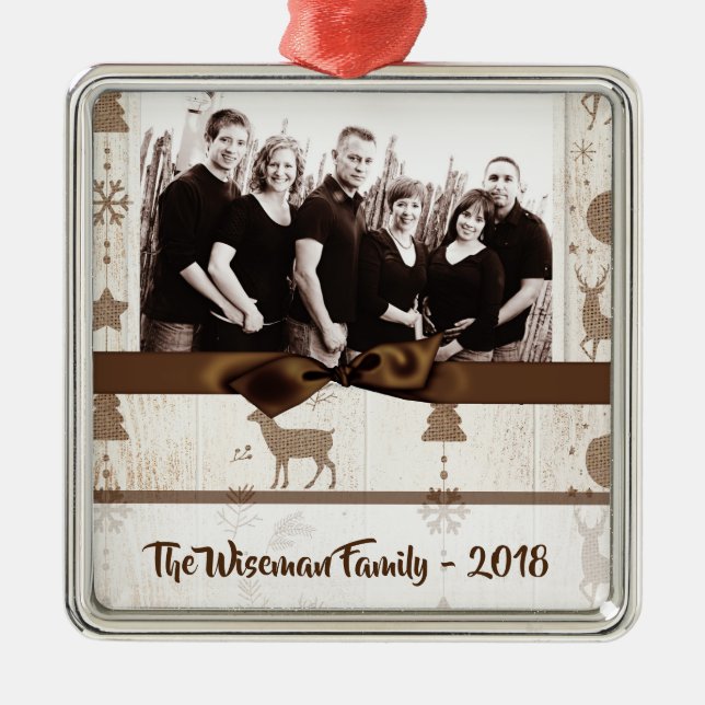 Ornement de Noël personnalisé Burlap Deer PHOTO (Devant)