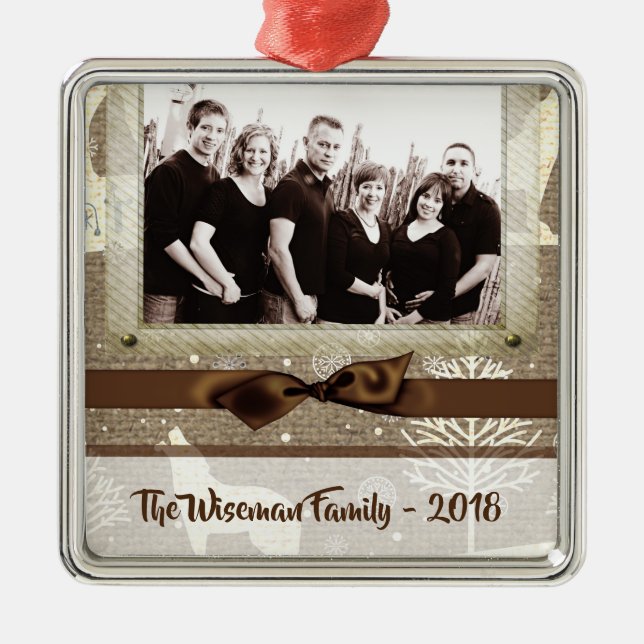 Ornement de Noël personnalisé Burlap Deer PHOTO (Devant)