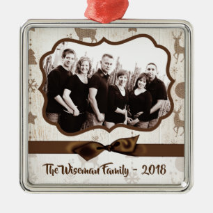 Ornement de Noël personnalisé Burlap Deer PHOTO