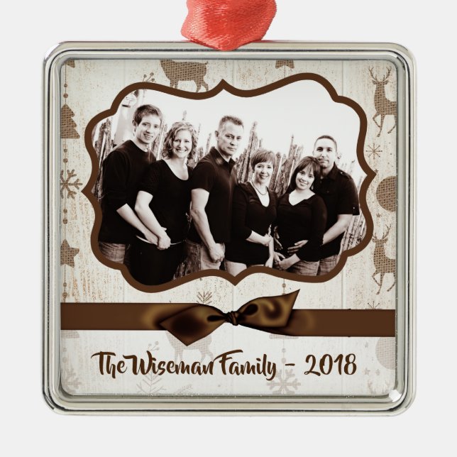 Ornement de Noël personnalisé Burlap Deer PHOTO (Devant)