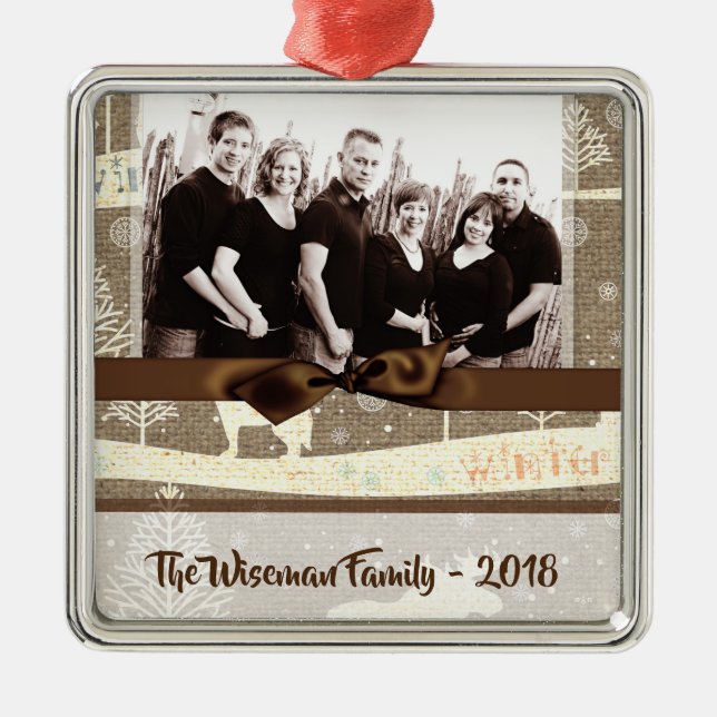 Ornement de Noël personnalisé Burlap Deer PHOTO (Devant)